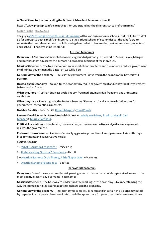 a cheat sheet for understanding the different schools of economics ju behavioral statistics cheat sheet