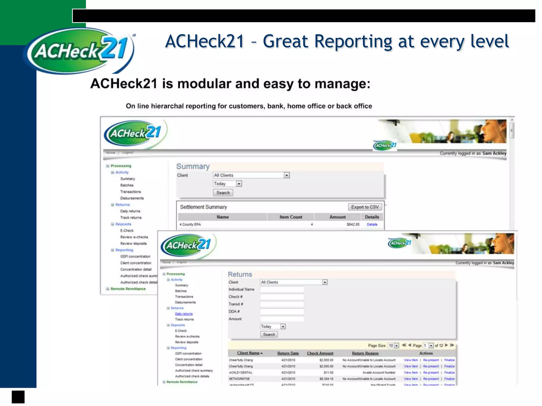 ACHeck21 – Great Reporting at every level