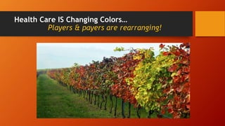 Health Care IS Changing Colors… 
Players & payers are rearranging! 
 