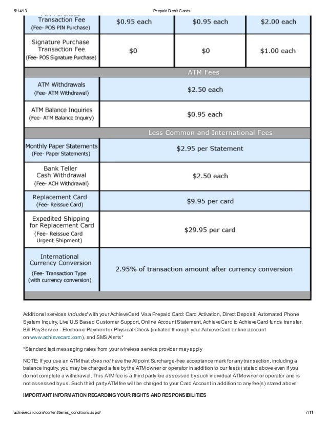 achievecard prepaid visa card cardholder agreement achieve card