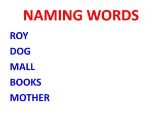 NAMING WORDS
ROY
DOG
MALL
BOOKS
MOTHER
 