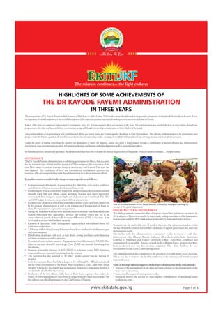 Highlights Of Some Achievements Of The Dr Kayode Administration