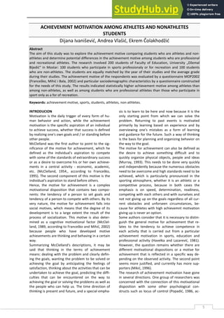 ACHIEVEMENT MOTIVATION AMONG ATHLETES AND NON-ATHLETES STUDENTS | PDF