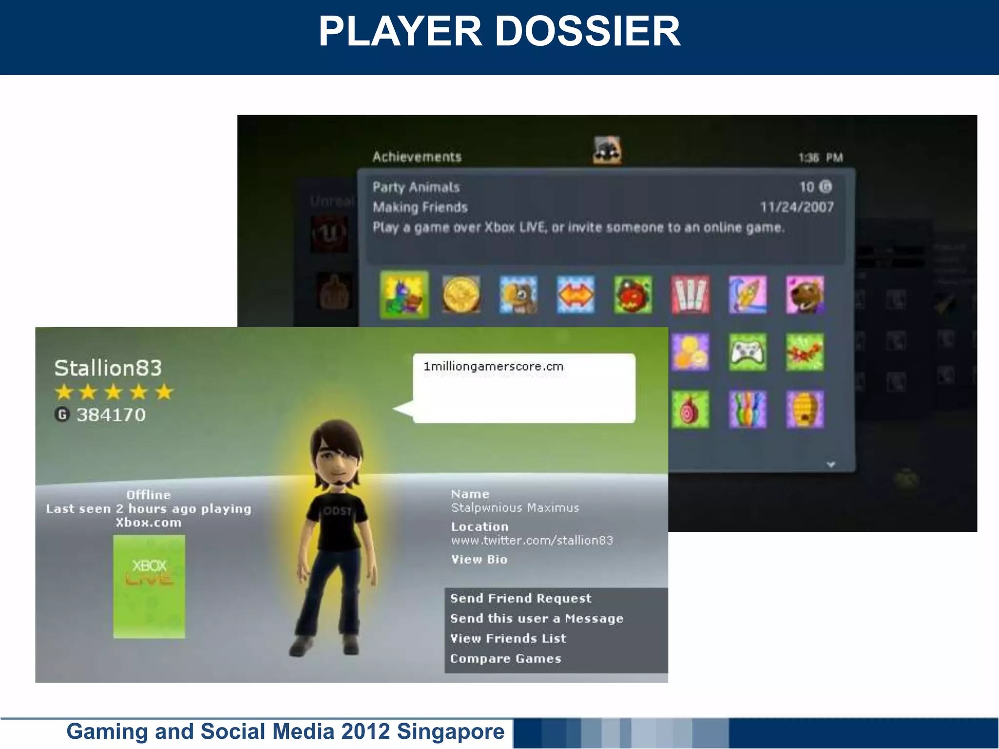 PLAYER DOSSIER
    Click here to add text




Gaming and Social Media 2012 Singapore
 