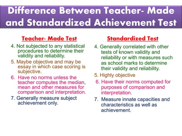 Achievement test - Teacher Made Test and Standardized Test - Characteristics, Steps in 