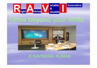 ight dvise
ariable
&
aluable
Innovative
Grow beyond your limits
R RAVINDRA KUMAR
 