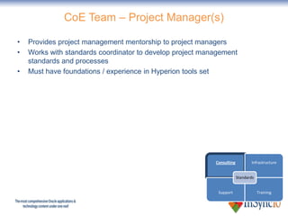 CoE Team – Project Manager(s)

•   Provides project management mentorship to project managers
•   Works with standards coo...