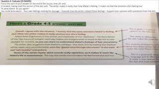Question 4: Evaluate (20 MAKRS)
Focus this part of your answer on the end of the source, lines 20- end.
A student, having read this section of the text said: ‘The writer makes it really clear how Mabel is feeling. It makes me feel the emotions she’s feeling too.’
To what extent do you agree?
You could write about: - Your own feelings reading this passage – Evaluate how the writer created those feelings – Support your opinions with quotations from the text.
 