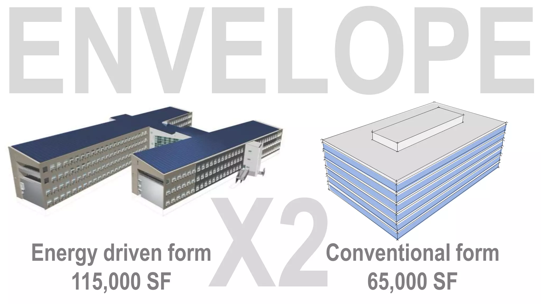 Energy driven form   Conventional form
   115,000 SF           65,000 SF
 