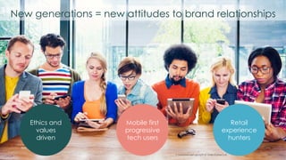 31Confidential and copyright of Somo Global Ltd.
New generations = new attitudes to brand relationships
Ethics and
values
driven
Mobile first
progressive
tech users
Retail
experience
hunters
 