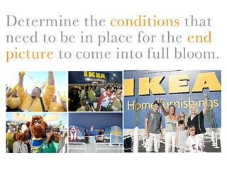 . .
Determine the conditions that
need to be in place for the end
picture to come into full bloom.
 