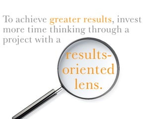 To achieve greater results, invest
more time thinking through a
project with a
              results-
              orient...