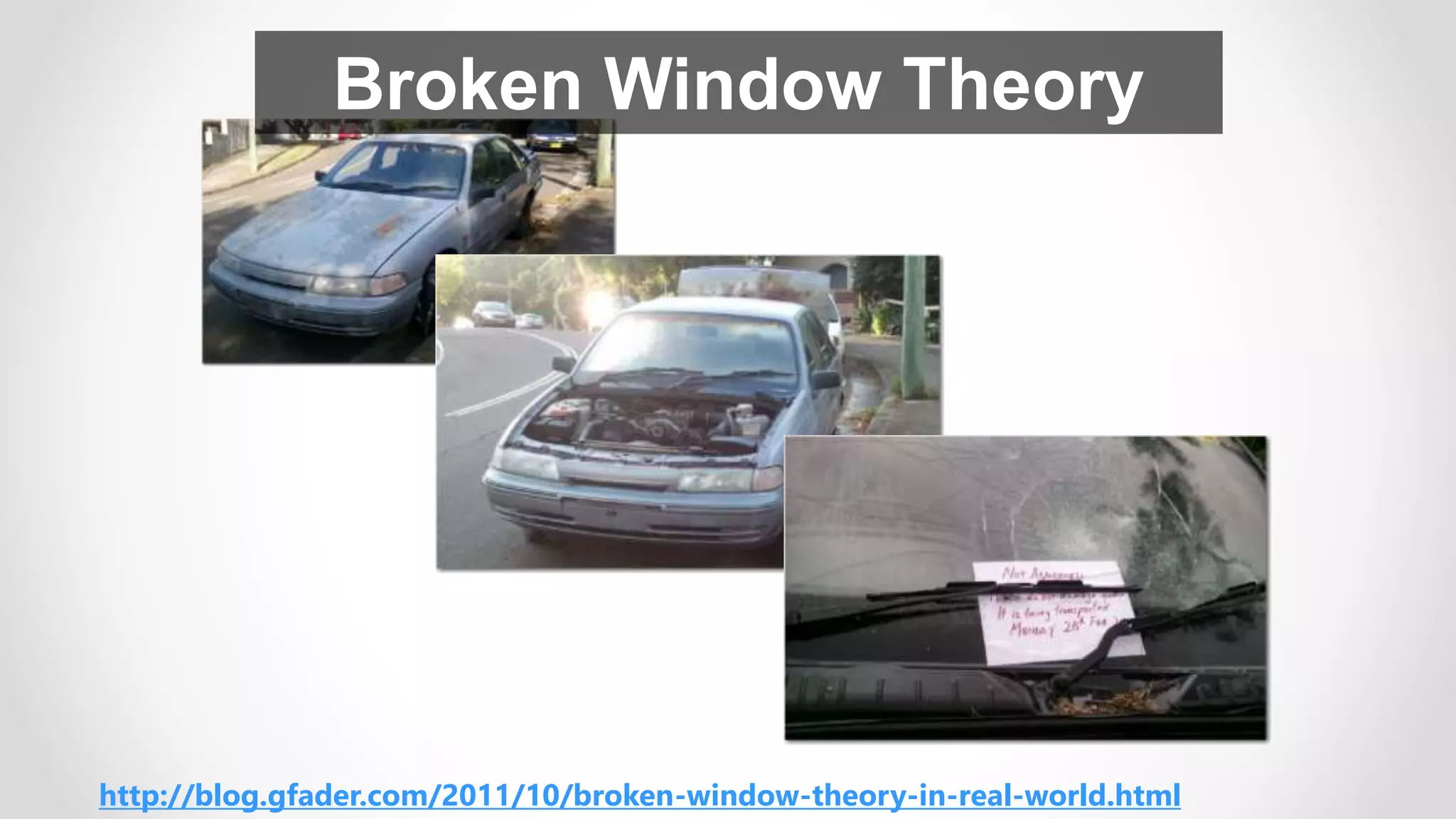 http://blog.gfader.com/2011/10/broken-window-theory-in-real-world.html
Broken Window Theory
 