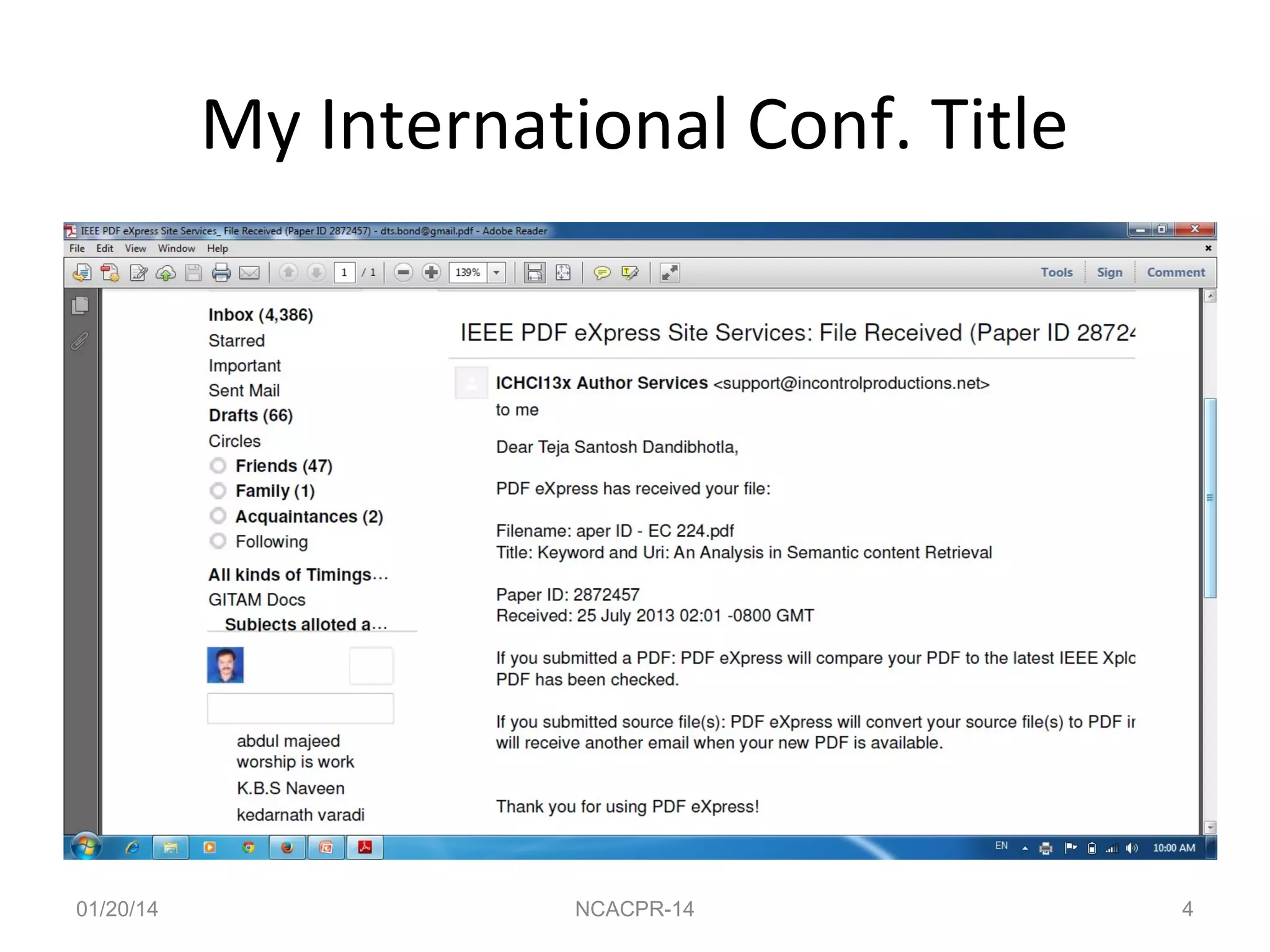 My International Conf. Title

01/20/14

NCACPR-14

4

 
