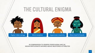 7
THE CULTURAL ENIGMA
9
More receptive Appreciate creativityHigher video ratings More loyal to brands
 