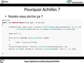 https://github.com/doanduyhai/Achilles
Pourquoi Achilles ?
• Voulez-vous écrire ça ?
5
 