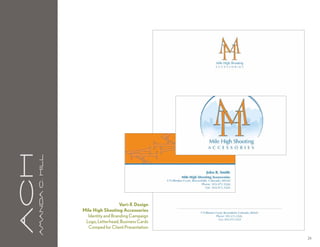 aCH
      A m a n da C . H i l l




                                                  Vari-X Design
                               Mile High Shooting Accessories
                                 Identity and Branding Campaign
                                Logo, Letterhead, Business Cards
                                 Comped for Client Presentation

                                                                   24
 