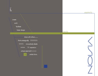 i will
                                                                       aspire to

         create

            work

              facilitate

                  foster design
                                                             live to

                               share with others..........

                   think strategically 
                            innovatively ideate

                        <<<<<<<       express a

                        unique approach :::::::::::::::
                               +         artistic form.
 