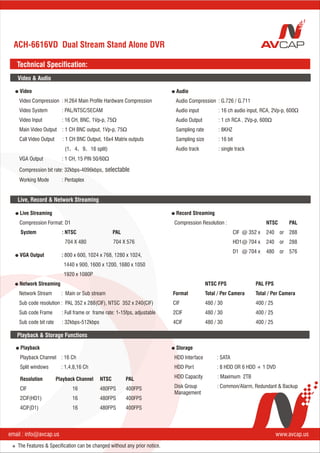 Ach series dual stream 6616 vd dvr