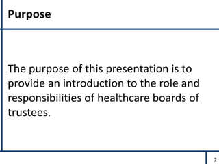 Roles and responsibilities of hospital board members