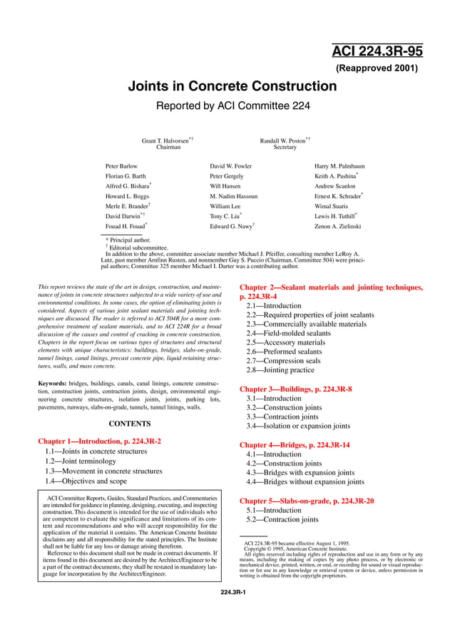 __ACI 2243r95Expansion Joint Spacing. الكود الامريكي لفواصل التمدد
