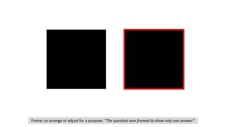 Frame: to arrange or adjust for a purpose: ”The question was framed to draw only one answer”
 