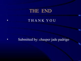 THE END
•         THANK YOU




•   Submitted by: chasper jade padrigo
 