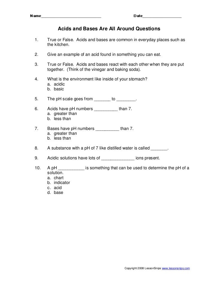 Acid Base Chart Worksheet