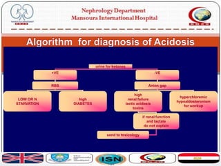 urine for ketones
+VE -VE
RBS
LOW OR N
STARVATION
high
DIABETES
Anion gap
high
renal failure
lactic acidosis
toxins
hyperchloremic
hypoaldosteronism
for workup
if renal function
and lactate
do not explain
send to toxicology
 