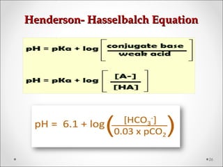 Henderson- Hasselbalch EquationHenderson- Hasselbalch Equation
26
 