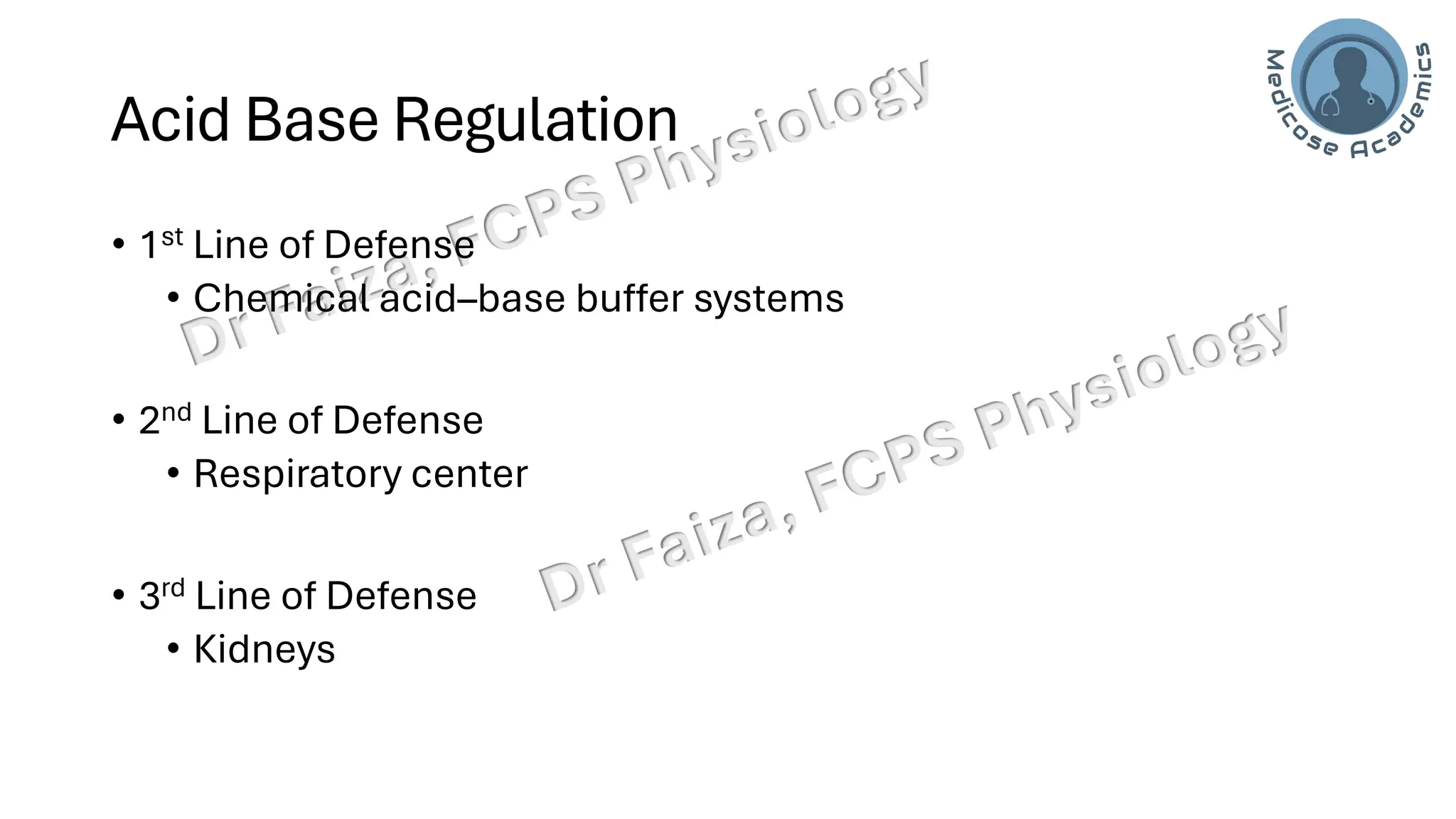 Acid base balance; interpretation & lines of defence