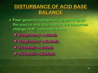 Compensatory mechanisms1)Chemical Buffers React very rapidly(less than a second)2)Respiratory Regulation Reacts rapidly (seconds to minutes)3)Renal Regulation Reacts slowly (minutes to hours)4) Intracellular Shifts of Ions27
