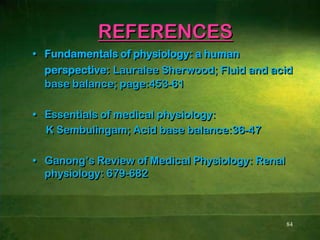  pH = 7.151H2CO3HCO3-HCO3-HCO3-H2CO3+H+:230BODY’S COMPENSATION kidneys conserve HCO3- ions to restore the normal 40:2 ratio (20:1)