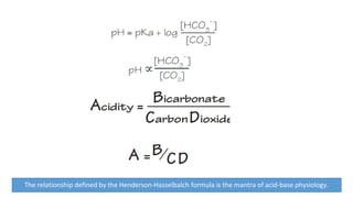 The relationship defined by the Henderson-Hasselbalch formula is the mantra of acid-base physiology.
 