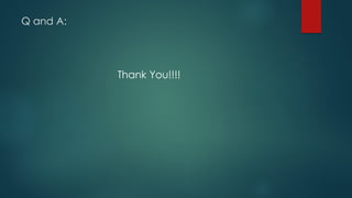 Q and A:
Thank You!!!!
 