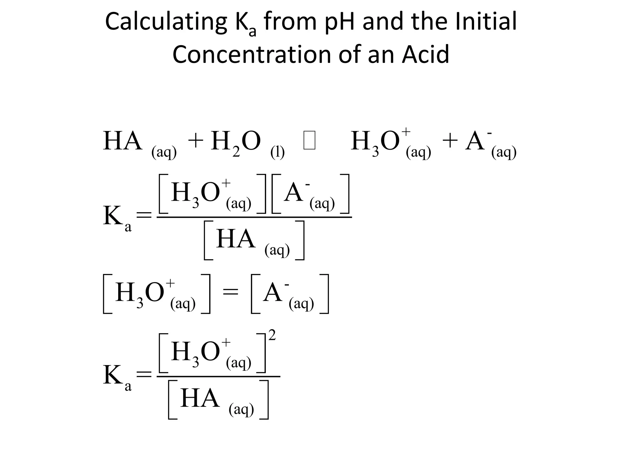 Calculating Ka from pH and the Initial Concentration of an Acid