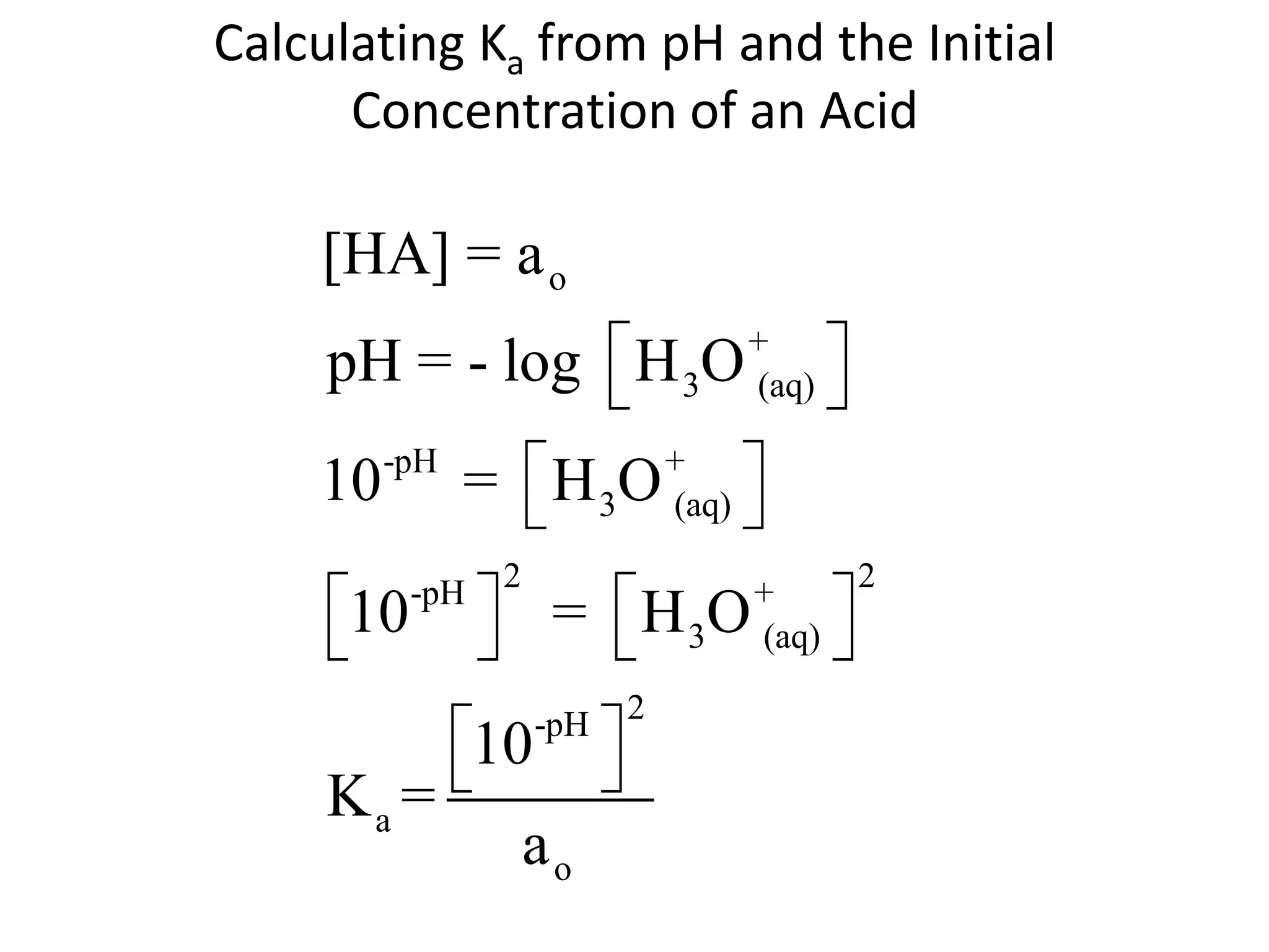 Calculating Ka from pH and the Initial Concentration of an Acid