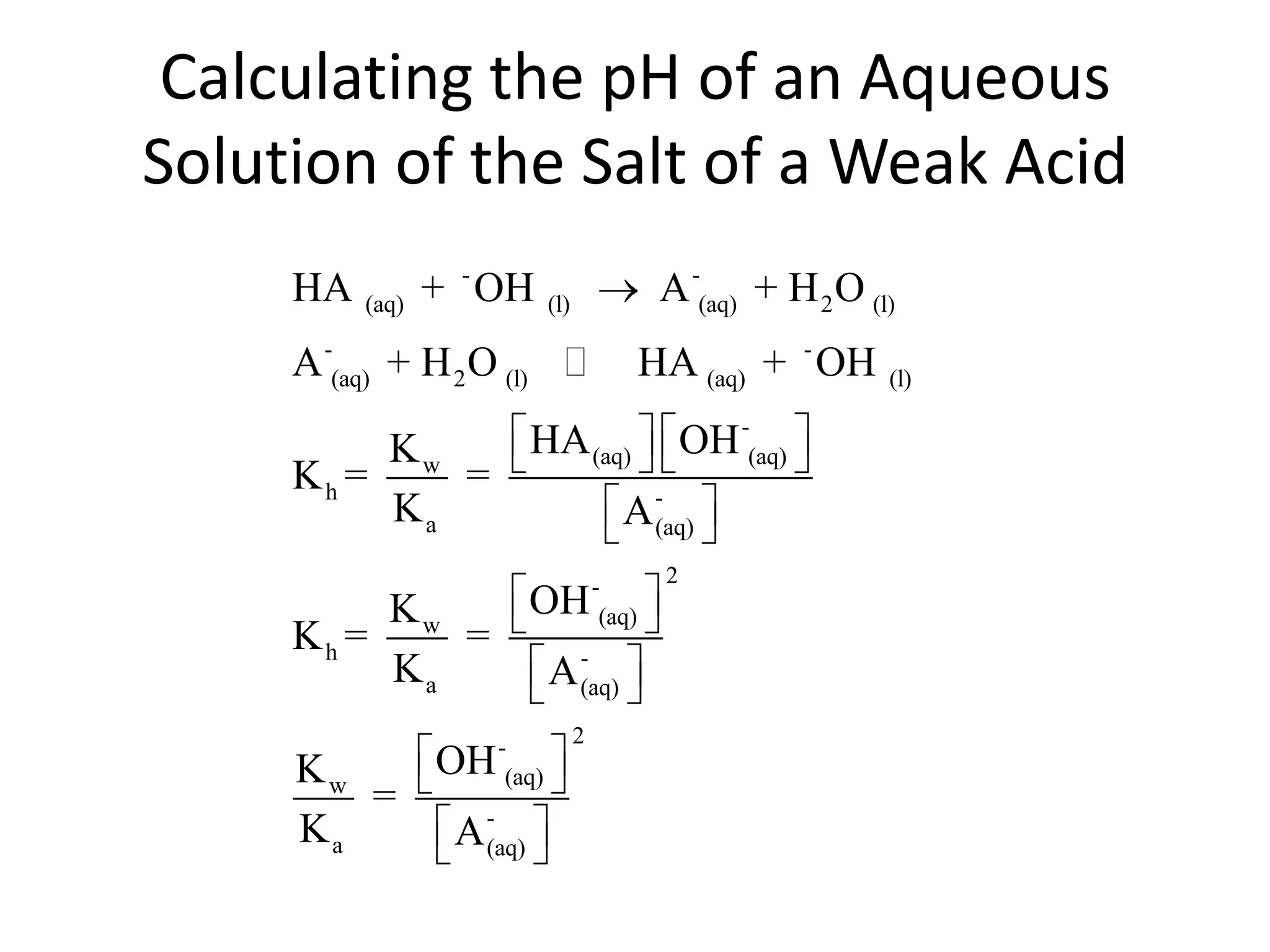 Calculating the pH of an Aqueous Solution of the Salt of a Weak Acid