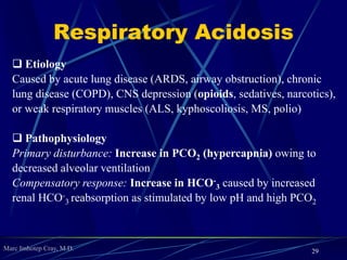 Marc Imhotep Cray, M.D.
Metabolic Alkalosis
Etiology
 Saline-responsive metabolic alkalosis: Caused by
extracellular volume contraction caused by vomiting,
diuretics
 Saline-resistant metabolic alkalosis: Caused by
mineralocorticoid excess (Conn syndrome,
renovascular disease, Cushing disease) or alkali
administration with decreased GFR (eg, antacid
admin.) or severe hypokalemia
29
 