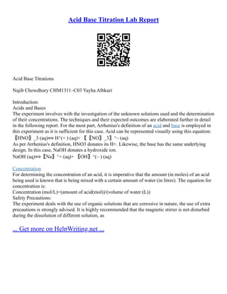 Acid Base Titration Lab | PDF