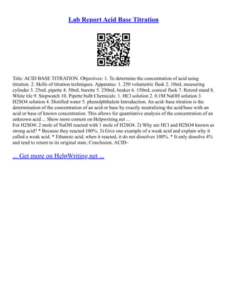 Acid Base Titration Lab | PDF