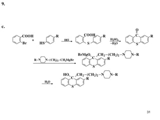 31
c.
COOHCOOH
O
H2SO4
Br
+
HS
R
S
R R
HO
H2O
C
S
RC
S
BrMgO CH2 (CH2)2 NN R
R (CH2)2 CH2MgBrNN
RC
S
CH2 (CH2)2 NN R
H2O
HO
9.
 