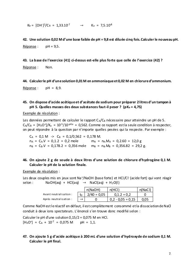 Acides bases pH Exercices