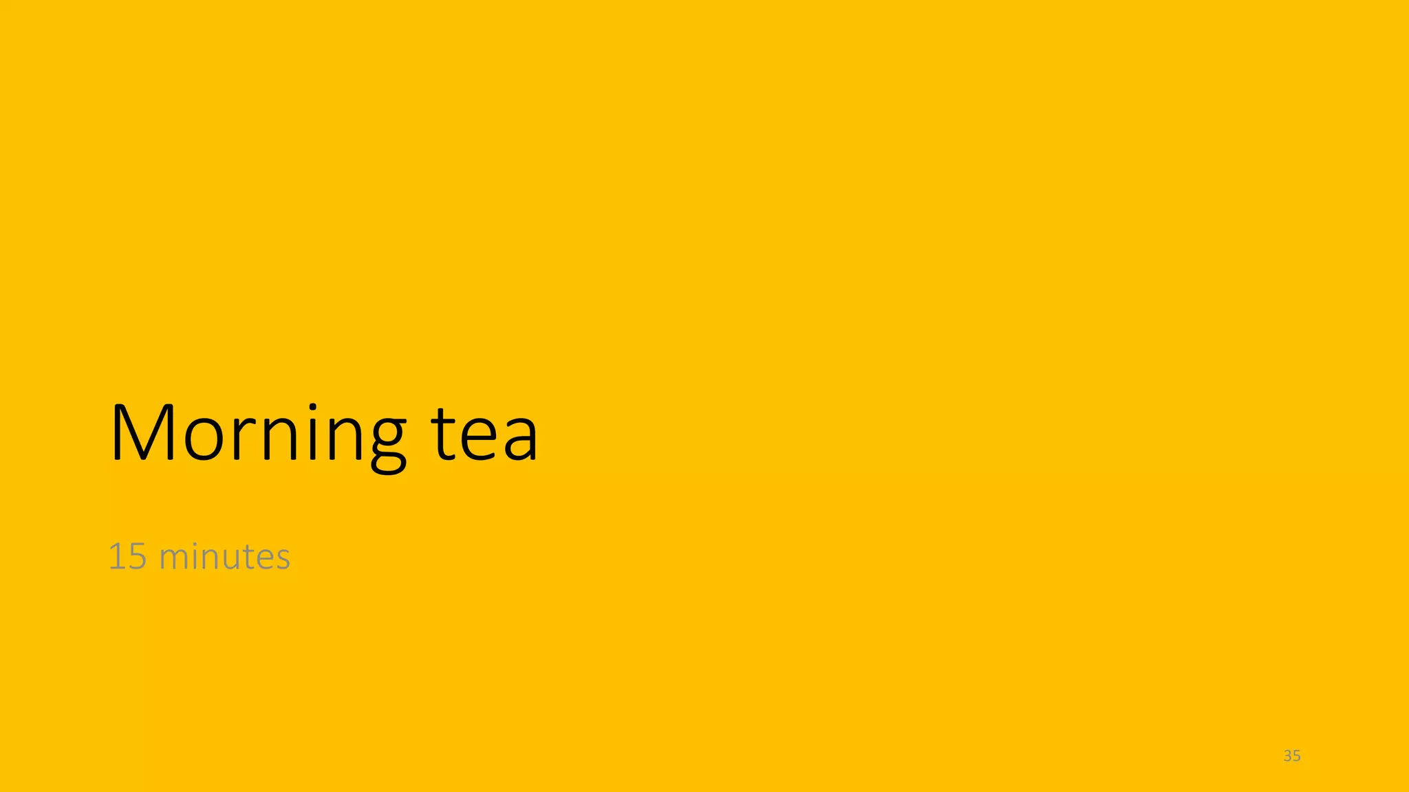 Morning tea
15 minutes
35
 