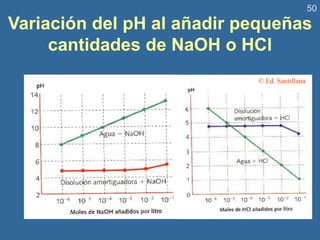 50
Variación del pH al añadir pequeñas
cantidades de NaOH o HCl
© Ed. Santillana
 