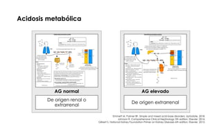 Acidosis metabólica
De origen renal o
extrarrenal
AG normal
De origen extrarrenal
AG elevado
Emmett M, Palmer BF. Simple a...
