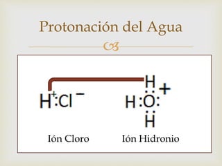Protonación del Agua 
 
Ión Cloro Ión Hidronio 
 