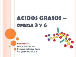 ACIDOS GRASOS –
OMEGA 3 Y 6
Bioquimica II
Osorio Polo Dehisy
Purizaca Melendez Kevin
Vasquez Campo Krhis
 