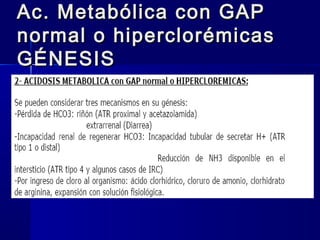 Ac. Metabólica con GAP
normal o hiperclorémicas
GÉNESIS
 