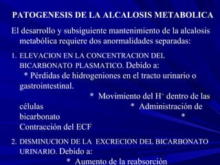67
PATOGENESIS DE LA ALCALOSIS METABOLICA
El desarrollo y subsiguiente mantenimiento de la alcalosis
metabólica requiere d...